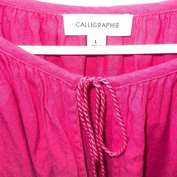 NWT Calligraphie Linen Tie Front Bell Sleeve Top Hot Pink 🩷Large Bohemian - Picture 8 of 11